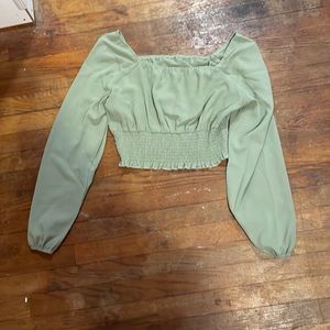 SHEIN sage green long sleeve crop blouse Size:L